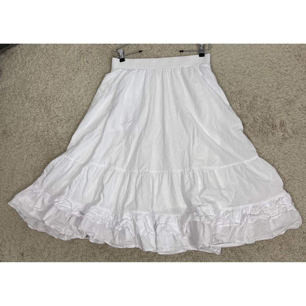 Shiny By Nature Pull On 100% Cotton Pull On Ruffled Layered Skirt Sz M Pockets